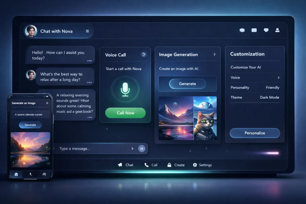 AI companion app features dashboard